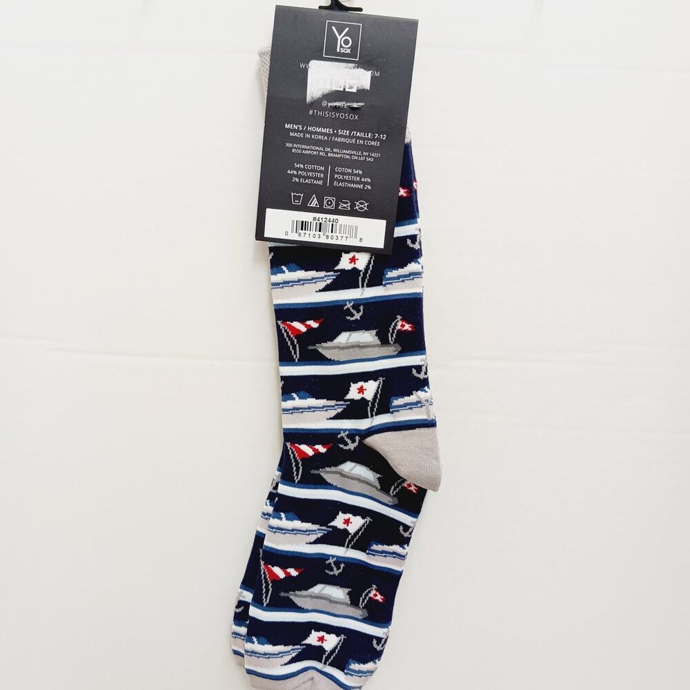 Yo Sox Socks Crew Men Women Yacht Boat Ship Anchor Sailing Nautical Flag Cruise - Picture 3 of 9